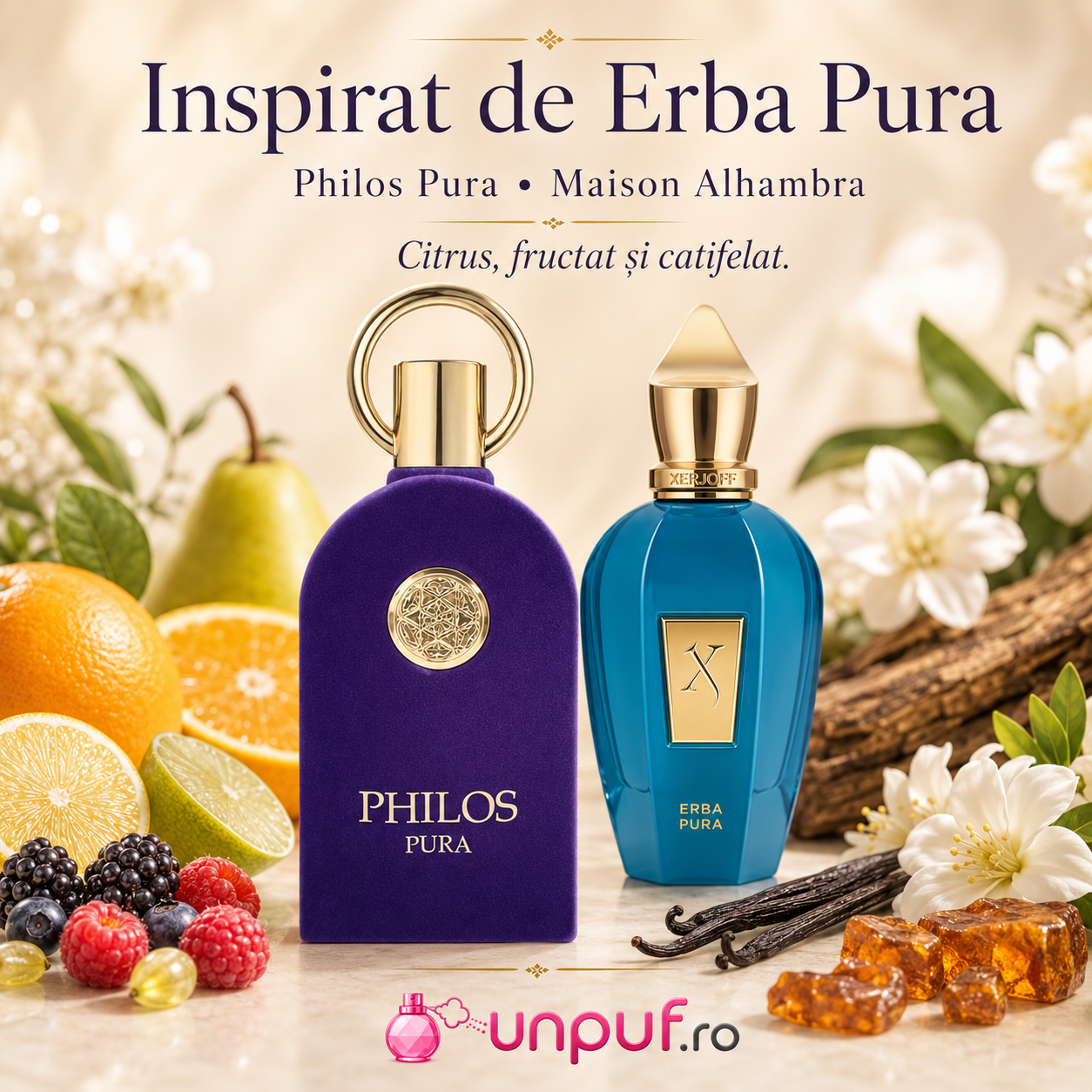 Philos Pura Maison Alhambra inspirat de Erba Pura, parfum unisex citric, fructat și catifelat